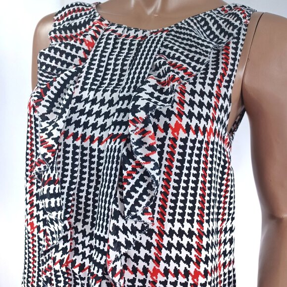 ELLE BLOUSE Sleeveless Blouse Tank Top S Ruffle Front Houndstooth - Picture 4 of 5